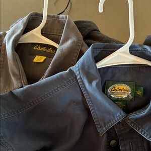 Cabela’s Set/2 Chamois Shirts Large Tall 1 Brown 1 Blue Button Down Pockets